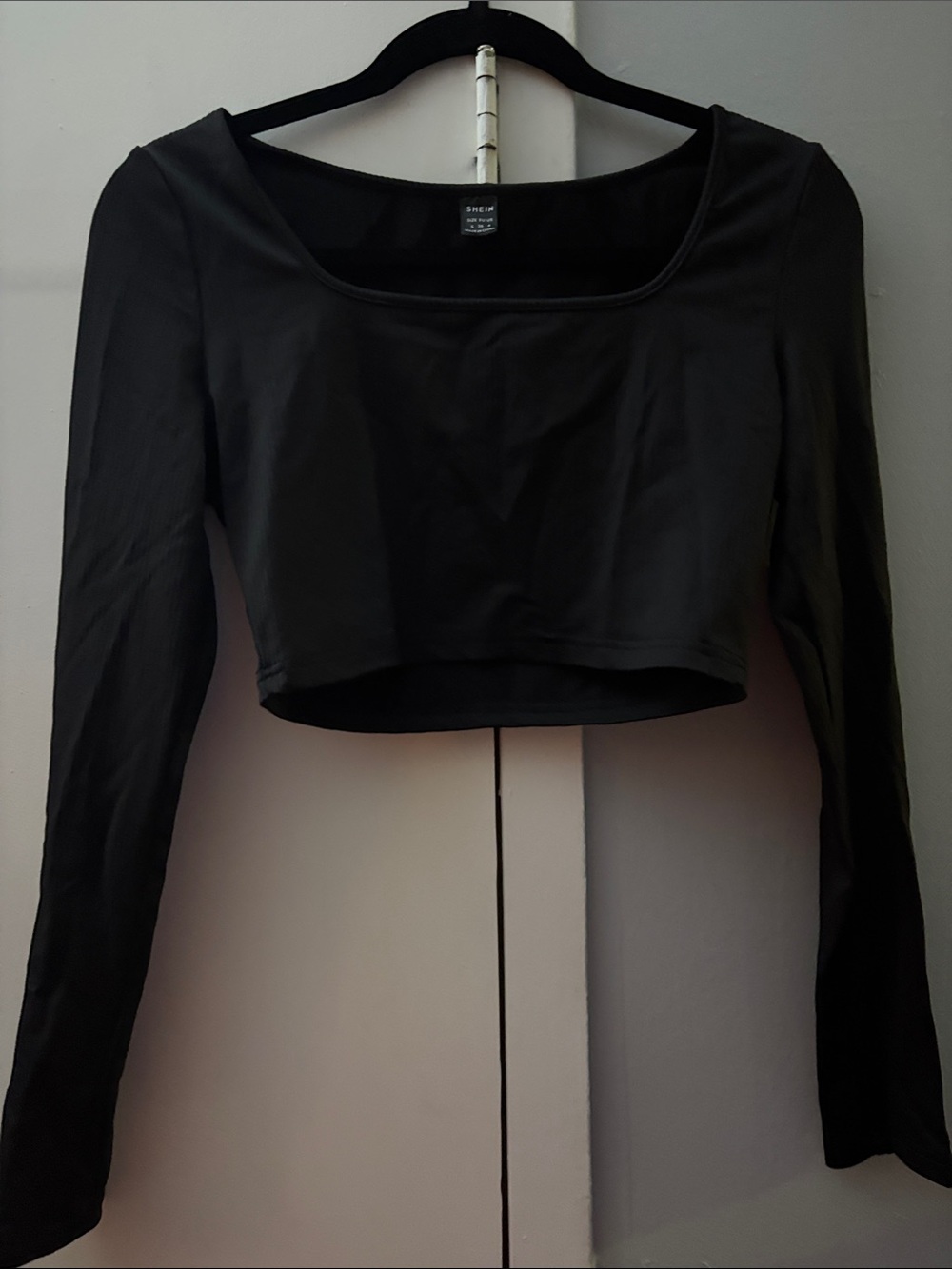 SHEIN Black Long Sleeve Scoop Neck Crop Top